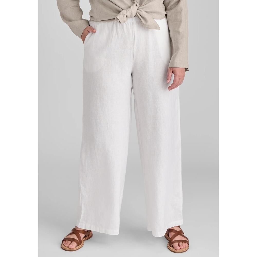 Flax Flowing White Wide Leg Linen Pants Medium - Picture 1 of 10